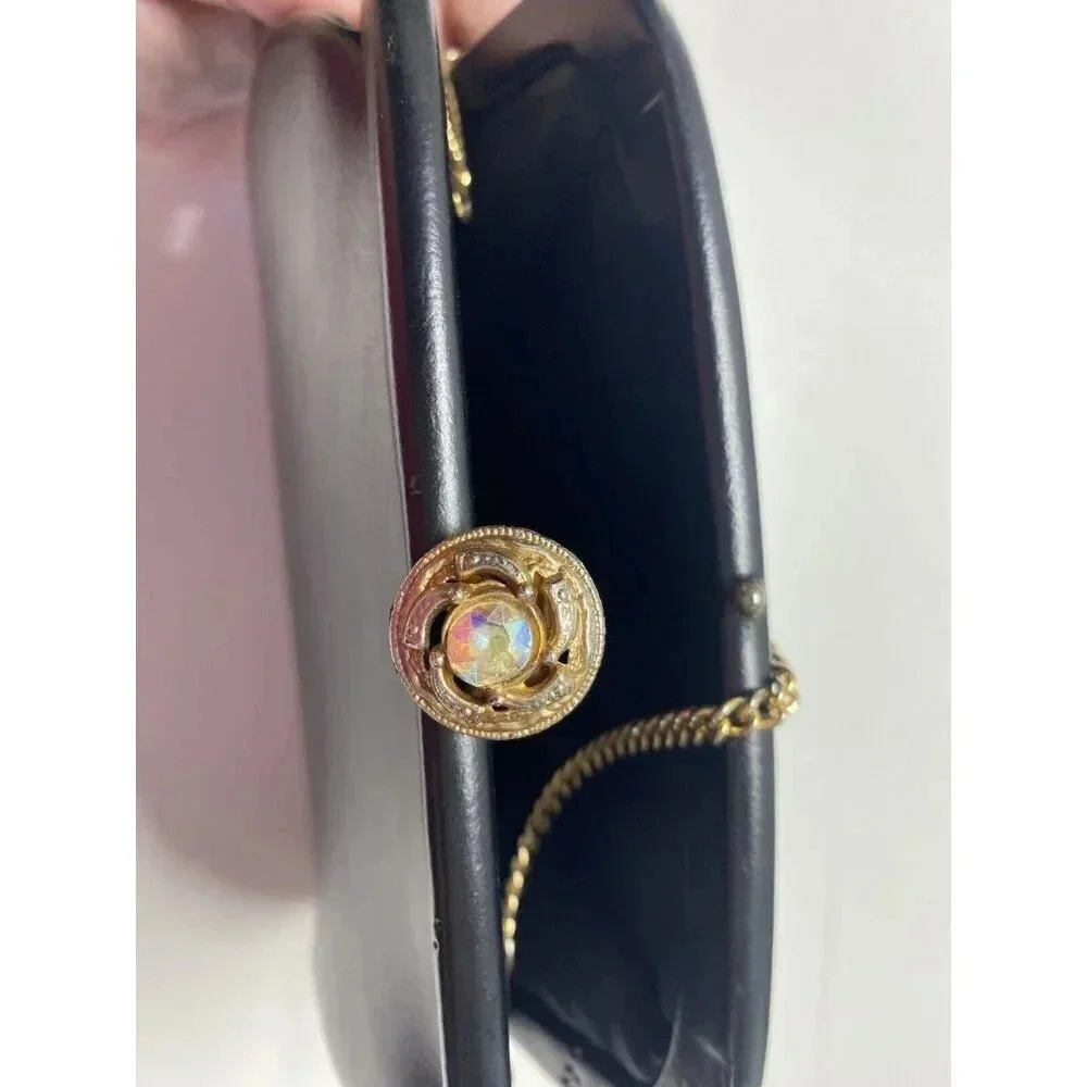 Vintage Black Vinyl Bag Clutch Glamorous‎ Retro Purse